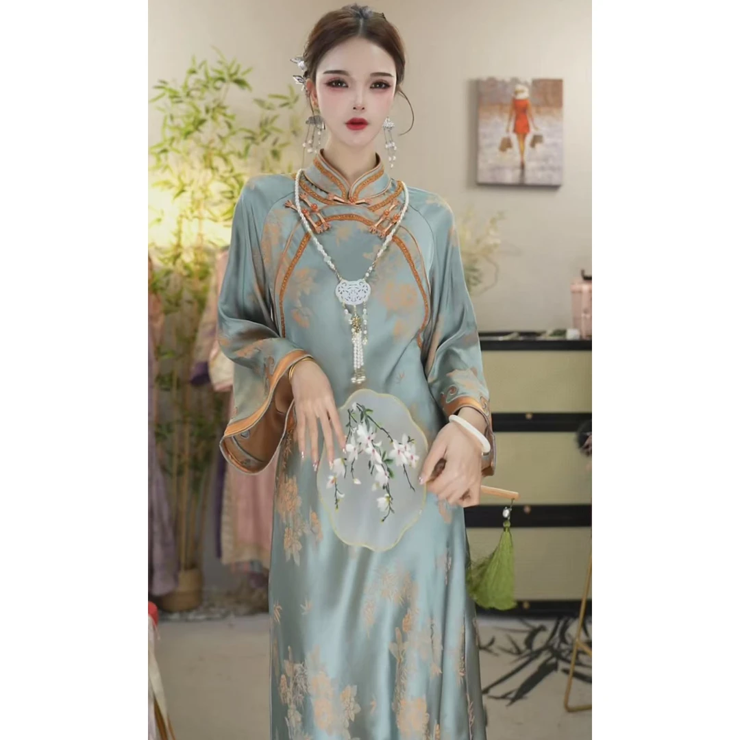 木木2025春季新款日常中国风时尚气质新中式长款连衣裙（2578）