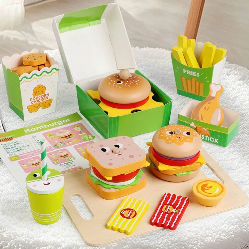 木制过家家真食物玩具幼儿园娃娃家区角三明治汉堡套装