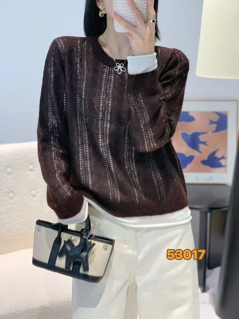 ‘摩卡镂空丨2025高定百搭针织衫上衣女5301