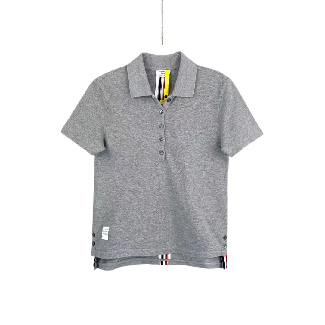 95新 THOMBROWNE  yy1145 棉 背后彩条灰色短袖polo衫 40码