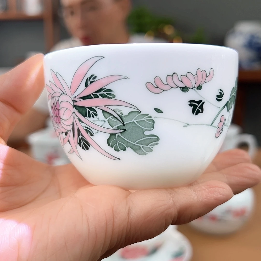 玉泥双勾双汾菊花缸杯