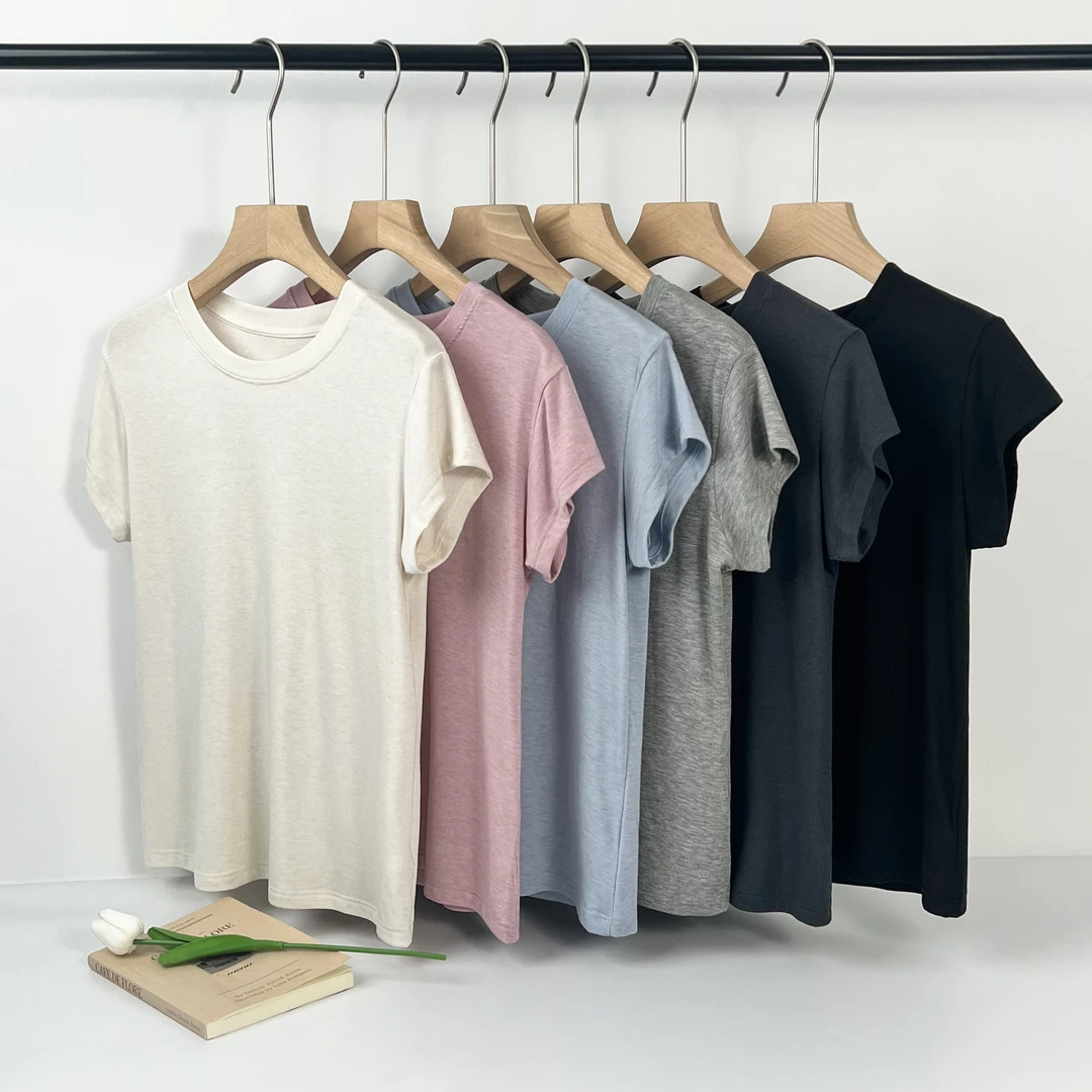 必入超软糯垂感天丝羊毛短袖小众亲肤舒适透气女新柔软半袖打底衫