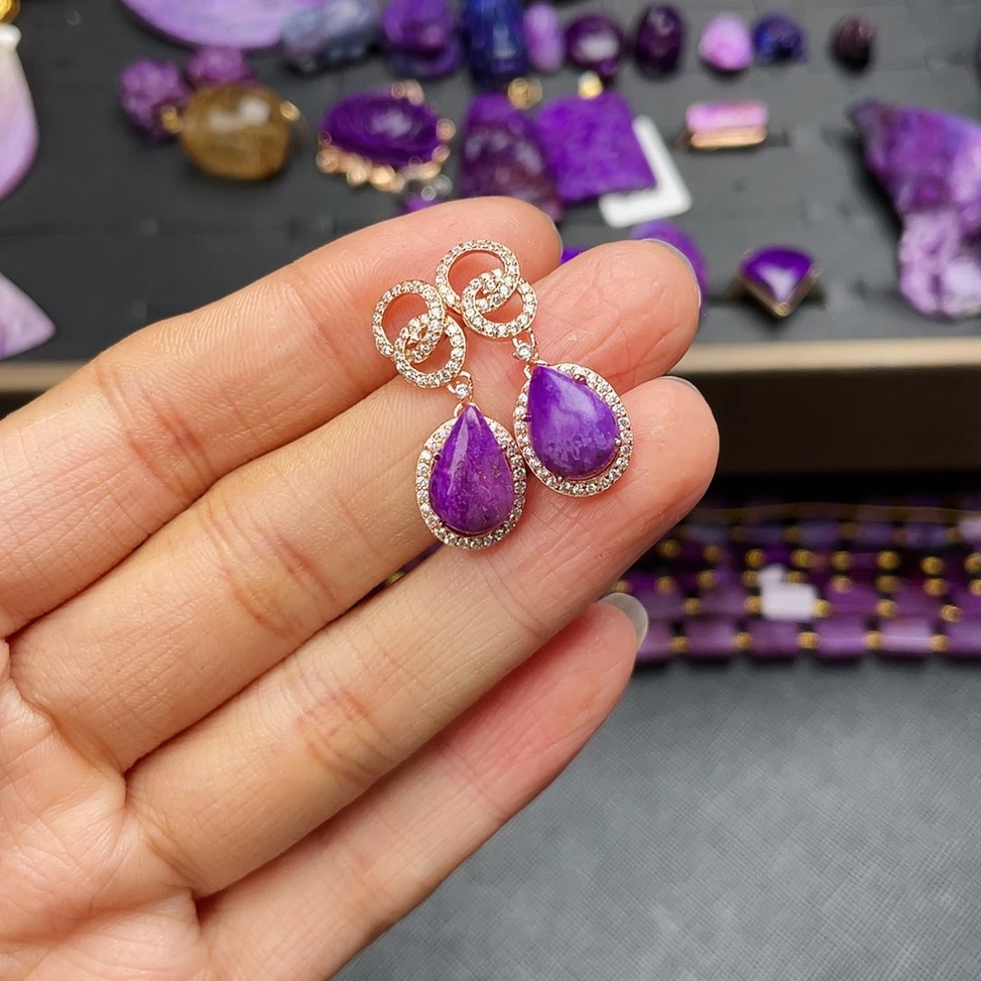 苏纪石（舒俱来）耳钉银S925镶嵌