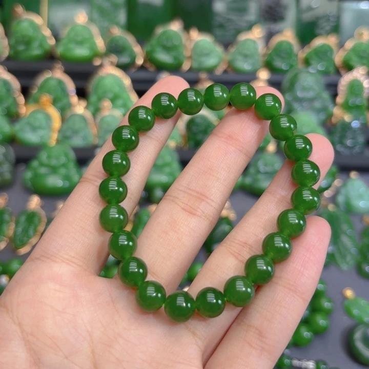 未镶嵌手串和田玉（碧玉）卡八冰阳绿单圈