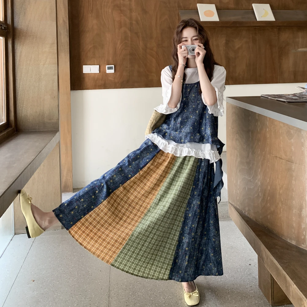 多巴胺民族风T恤背心半身裙三件套2025夏季新款女装设计感套装裙