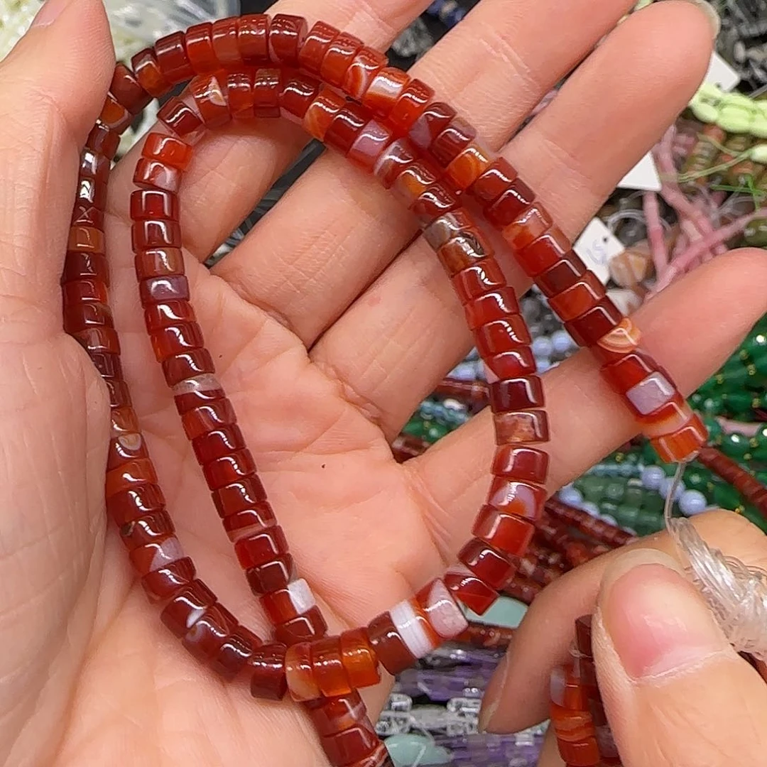 玛瑙/玉髓合金珠宝半成品红玛瑙剁珠6mm一条