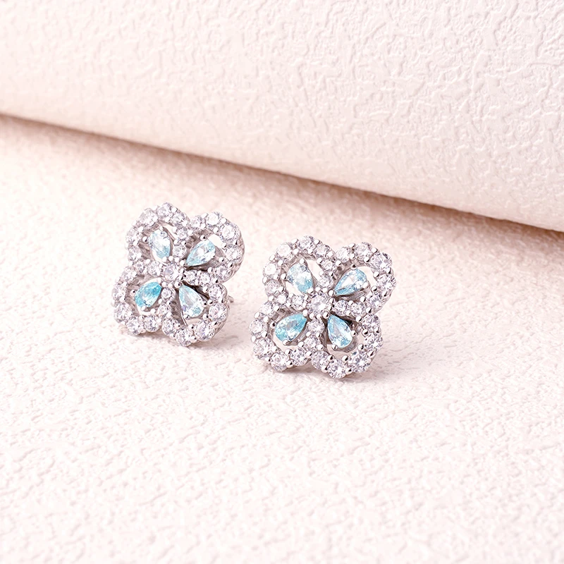 铜合金合成锆石耳饰 铜镀简约四叶草耳钉SSJ202036