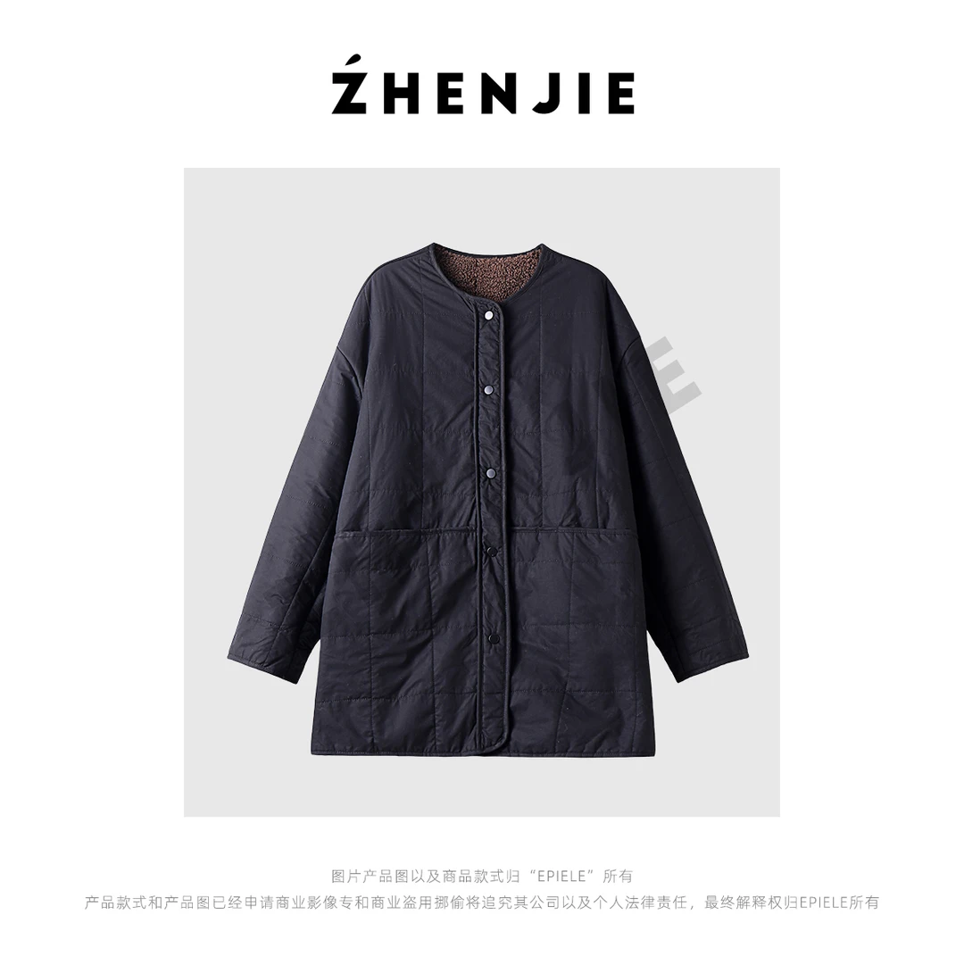 【珍姐】松林 宽松休闲中长款加厚保暖圆领颗粒绒棉衣外套DC5334