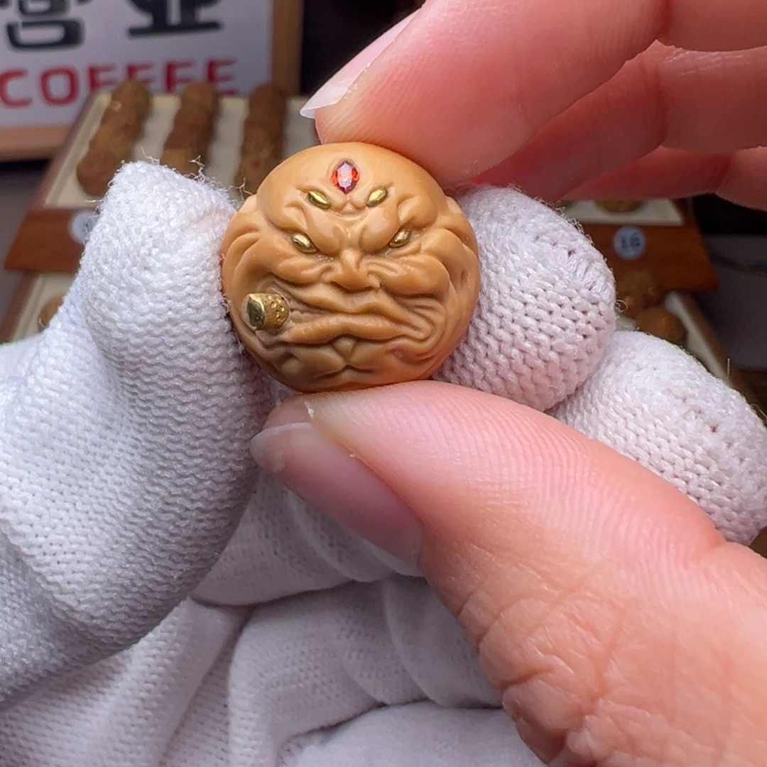 把件猴头核桃镶嵌了五目烟鬼全品有正常封口线