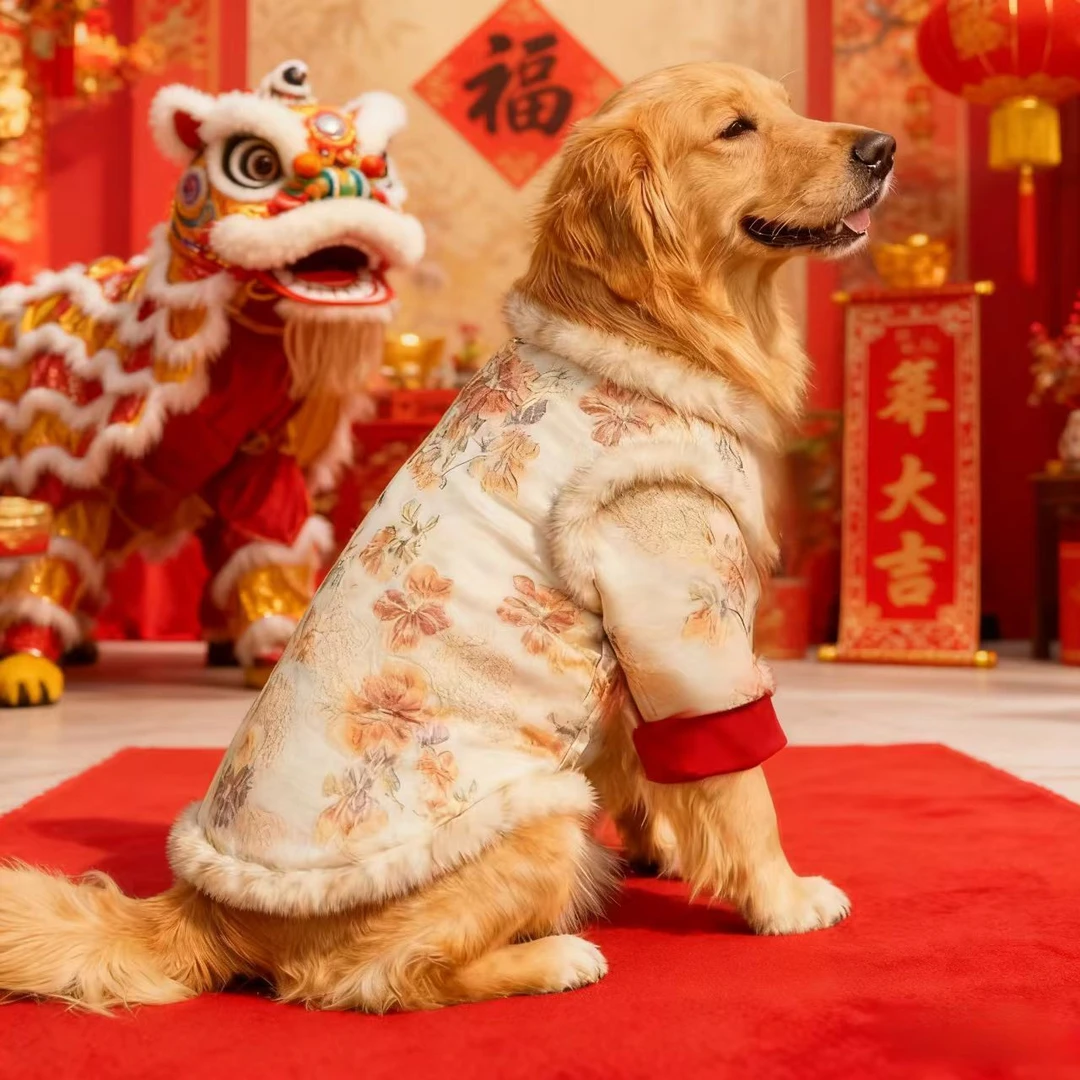 狗狗唐装新年过年红色喜庆衣服大型犬冬季金毛拉布拉多边牧保暖