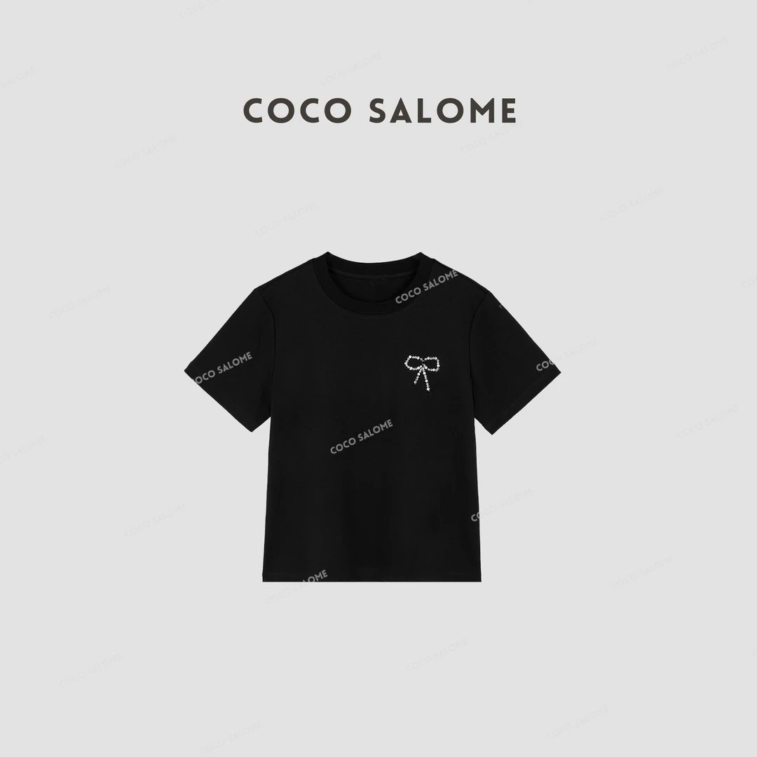 COCO SALOEM⒁【头号甜心】100%棉早春新款烫钻设计休闲圆领T恤121Y