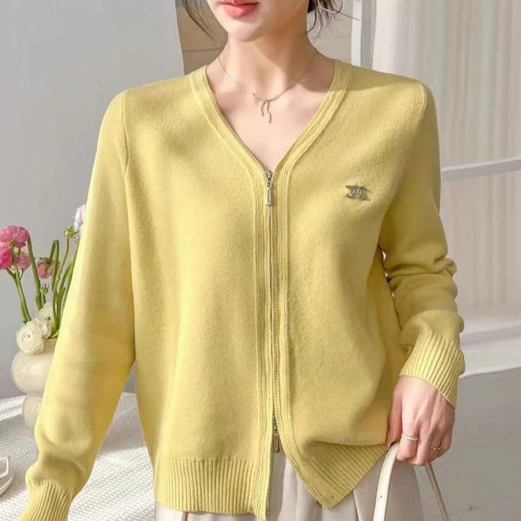 2025新款春秋季长袖女毛针织衫拉链开衫女装时尚百搭休闲上衣纯色