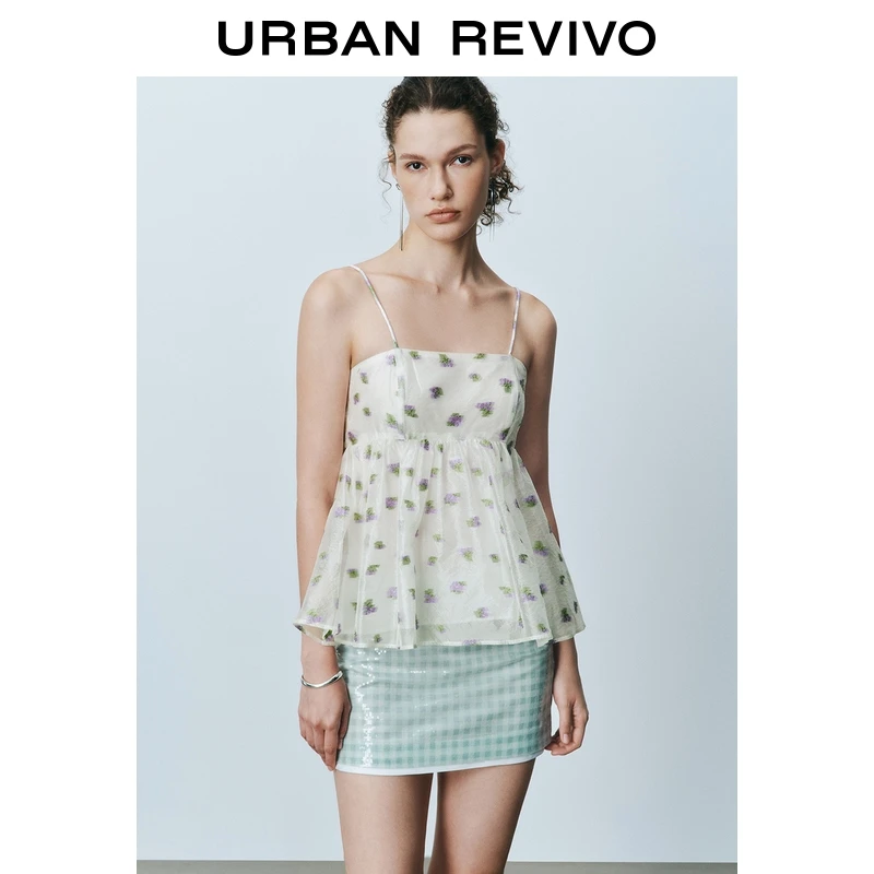 UR2025夏季新款女装休闲田园风花朵刺绣吊带衫UYU250062