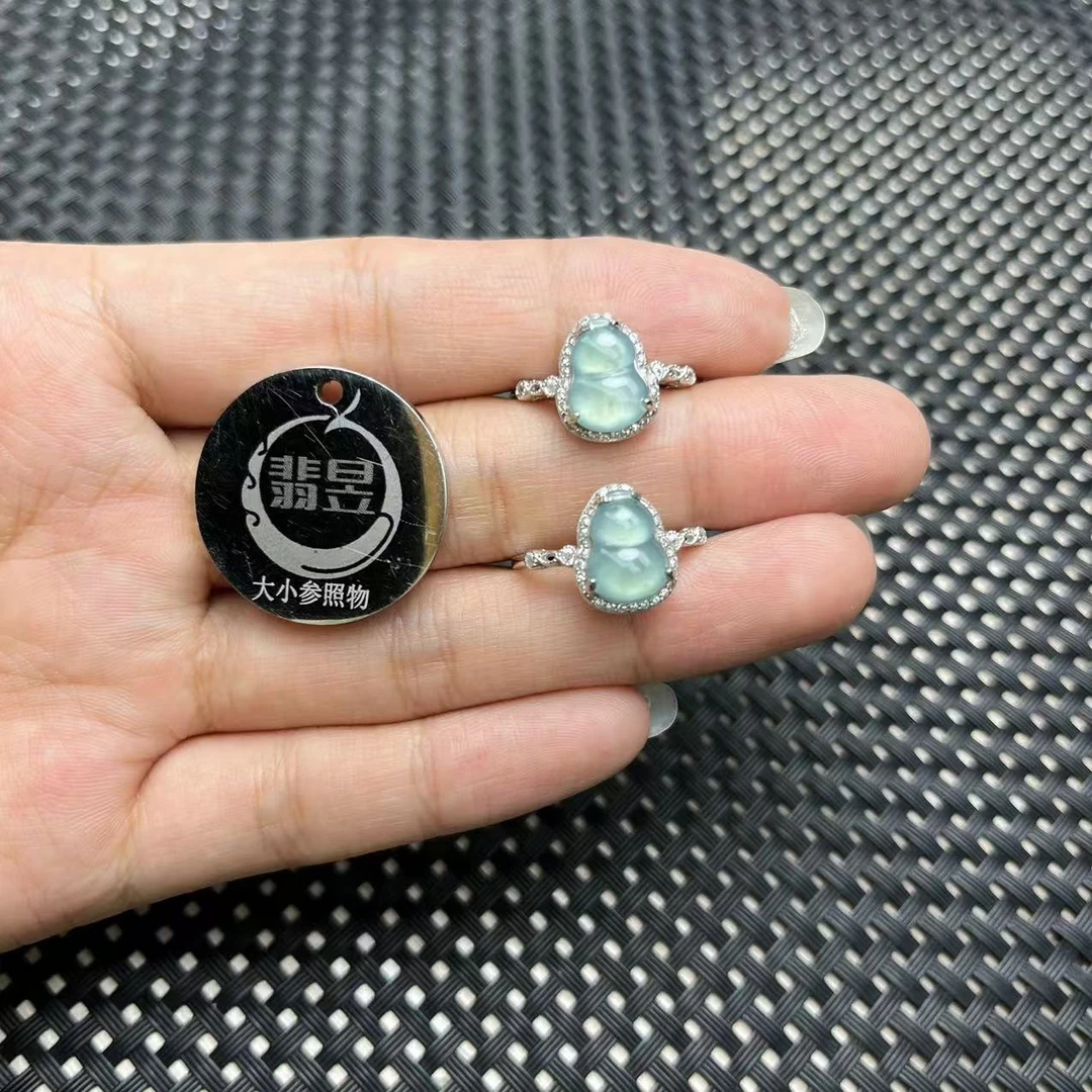 翡昱-B1-14095-天然A货翡翠葫芦戒指s925银镶-多样性发其一-C