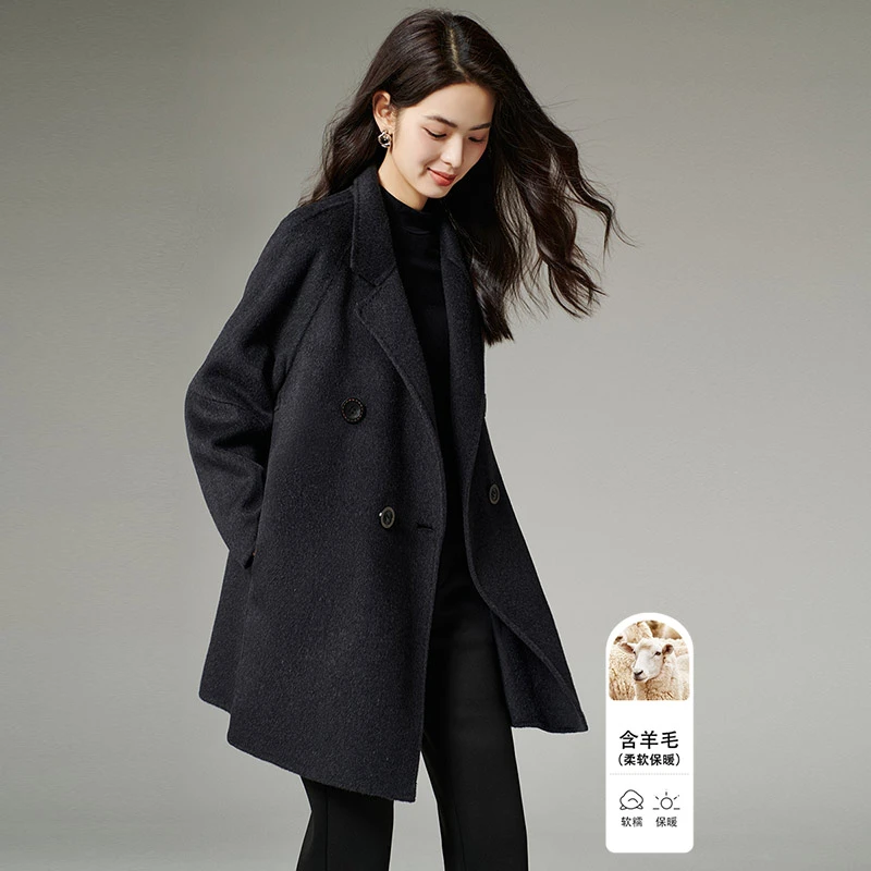 晚白【新品】冬绵翻驳领外套毛呢通勤上衣百搭大衣女25062155