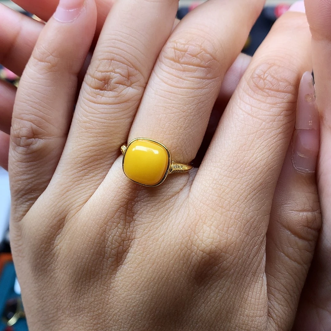 蜜蜡银S925镶嵌戒指戒指