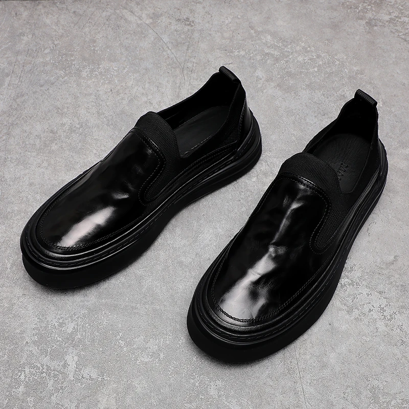 新款男士男款乐福鞋真牛皮休闲鞋舒适百搭透气一脚蹬皮鞋厚底时尚