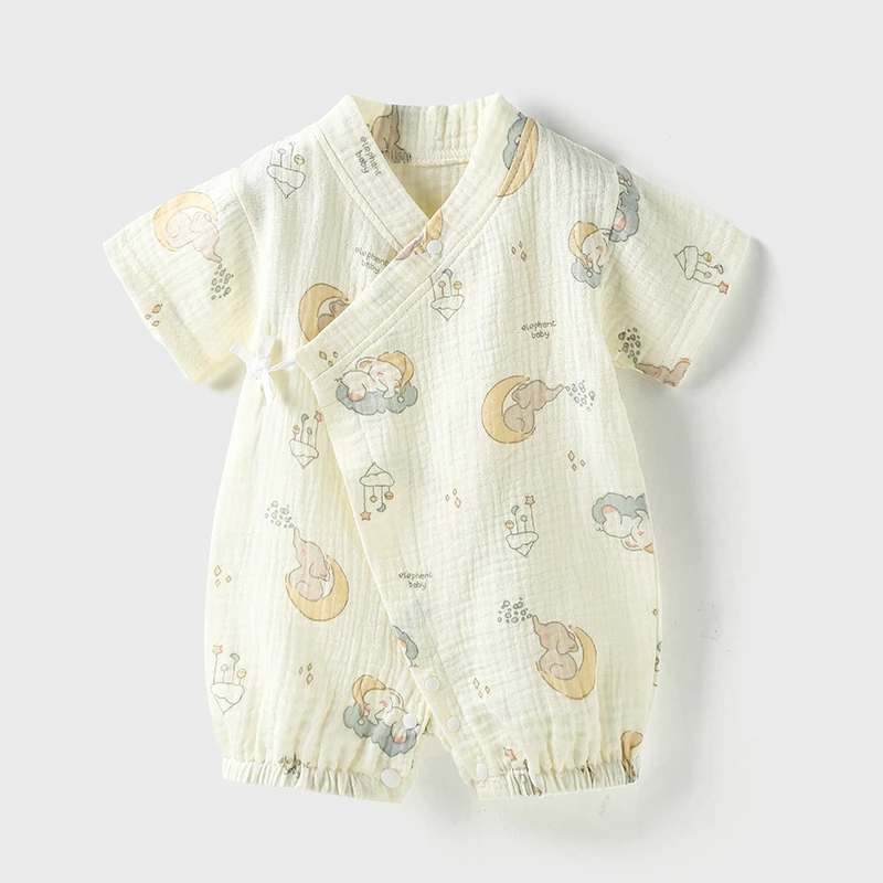 宝宝衣服短袖纯棉连体衣薄款纱布包屁衣新生儿和尚服宝宝外出哈衣