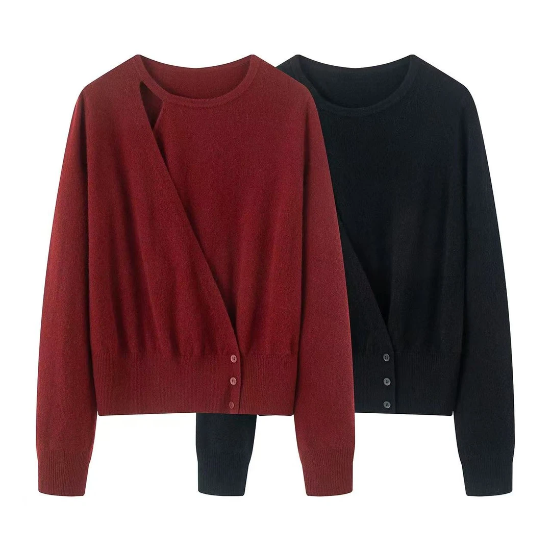 迪家韩版毛针织衫轻奢秋冬毛衣冬季不规则设计套头长袖V领267115