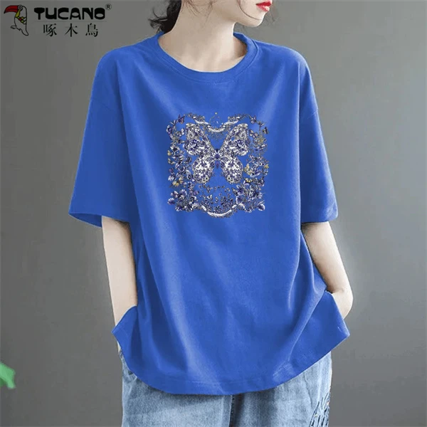 【啄木鳥】纯棉短袖T恤时尚韩版百搭潮牌女夏季印花新款上衣女装