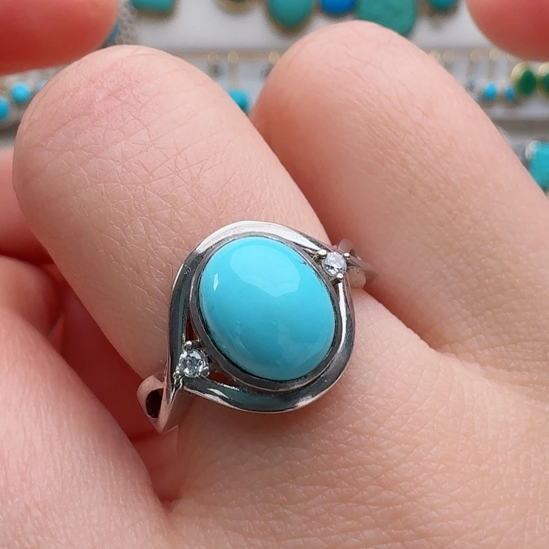 绿松石银S925镶嵌戒指