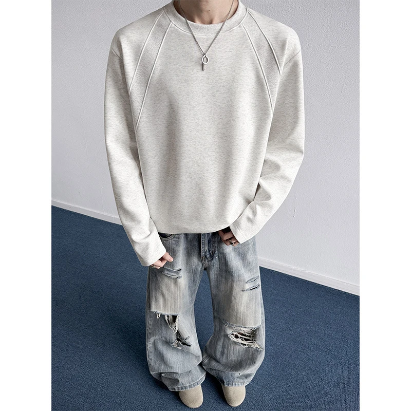 潮流复古重磅t恤男长袖美式解构cleanfit正肩上衣春季新款打底衫