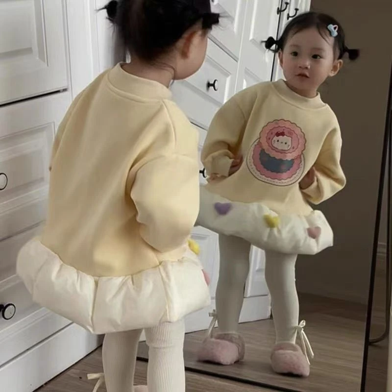 新款女宝宝甜美公主裙小女孩冬季加绒保暖圆领卫衣女童连衣裙