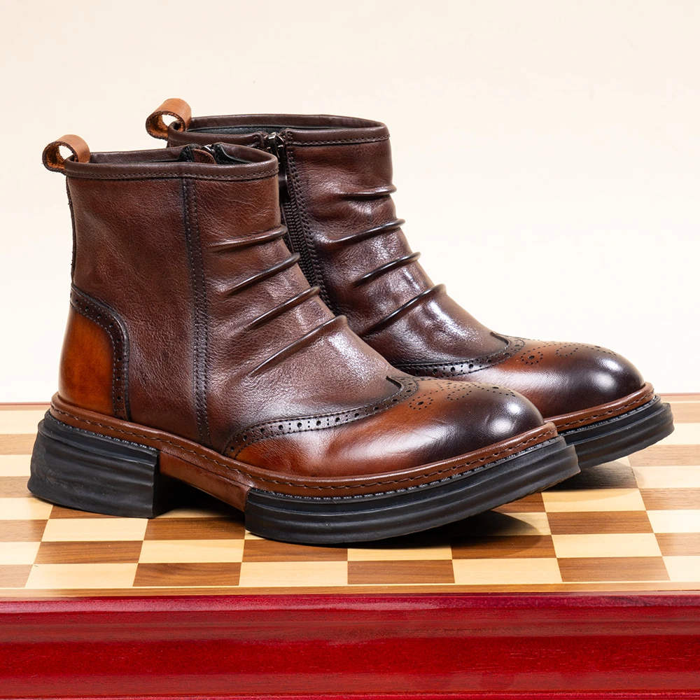 布洛克英伦风男士高帮马丁靴防滑耐磨增高工装靴复古休闲切尔西靴