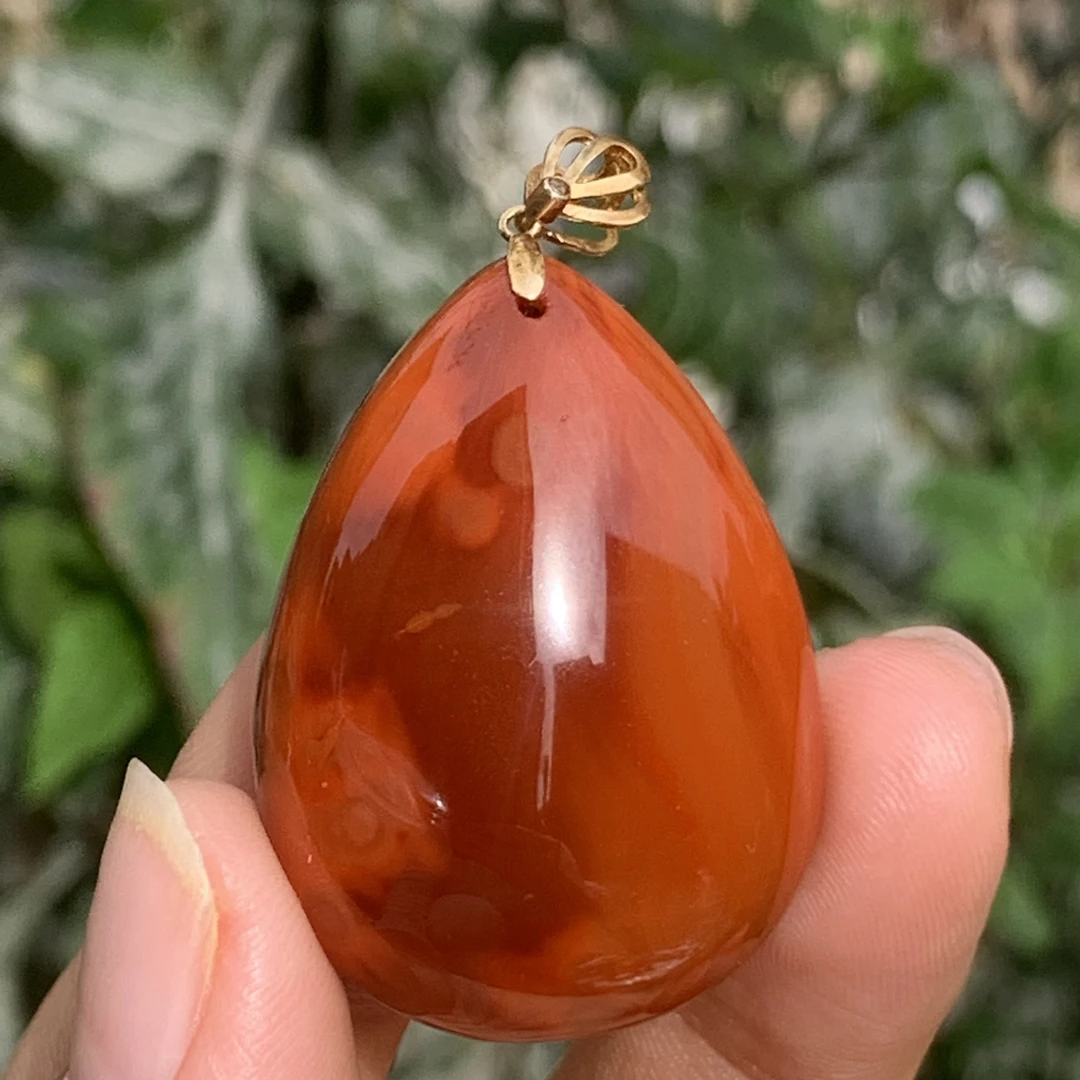 (典藏全品级)南红瓦西牛血双色水滴型吊坠 肉质饱满 36*25.8*12.5