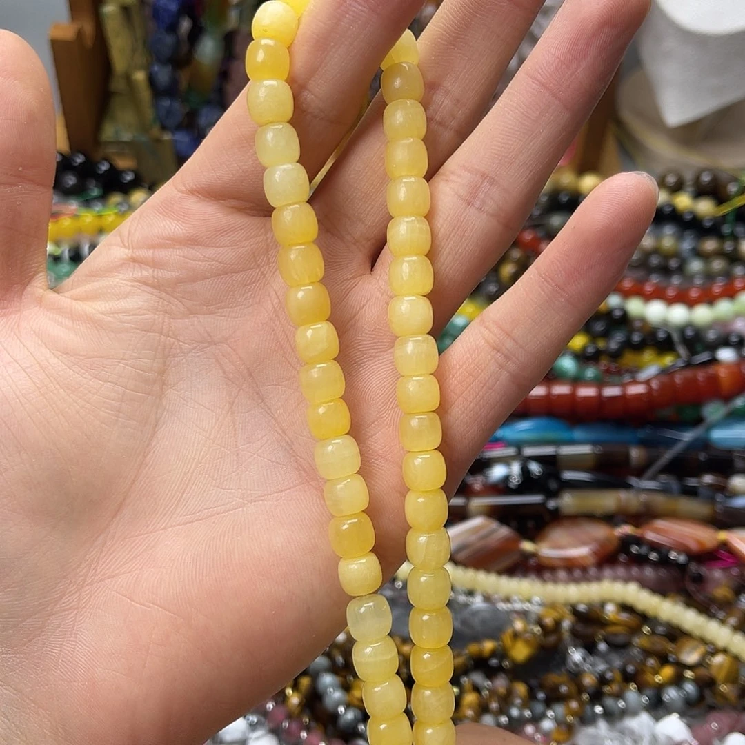 玛瑙/玉髓未镶嵌珠宝半成品卡8米黄玉老型珠一条