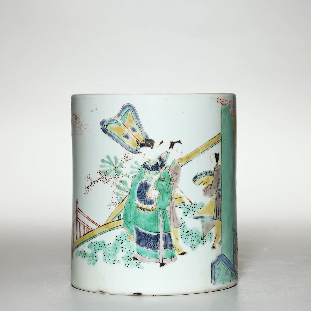 【预展专用】6181清康熙.五彩人物故事纹笔筒