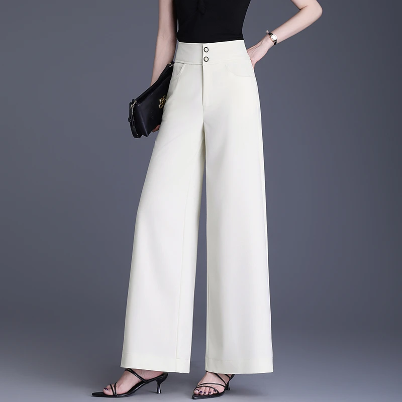夏季薄款白色阔腿裤女高腰垂感宽松休闲裤长裤子时尚牛仔裤小个子
