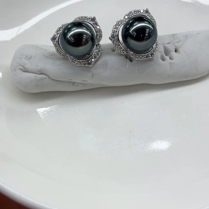 银S925镶嵌耳饰海水珍珠9-10mm