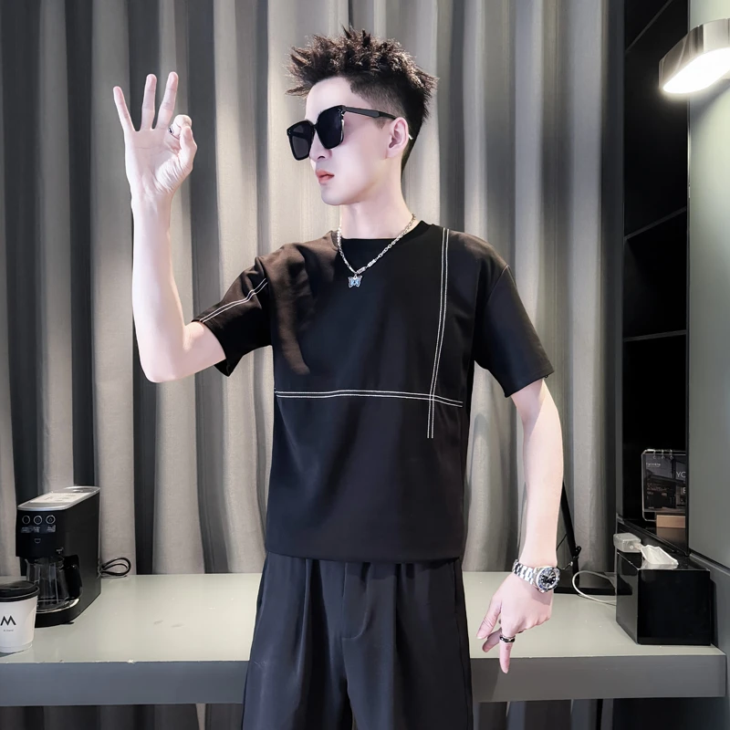 短袖男款爆款2025新款潮牌痞帅圆领休闲上衣半袖时尚痞帅男士t恤