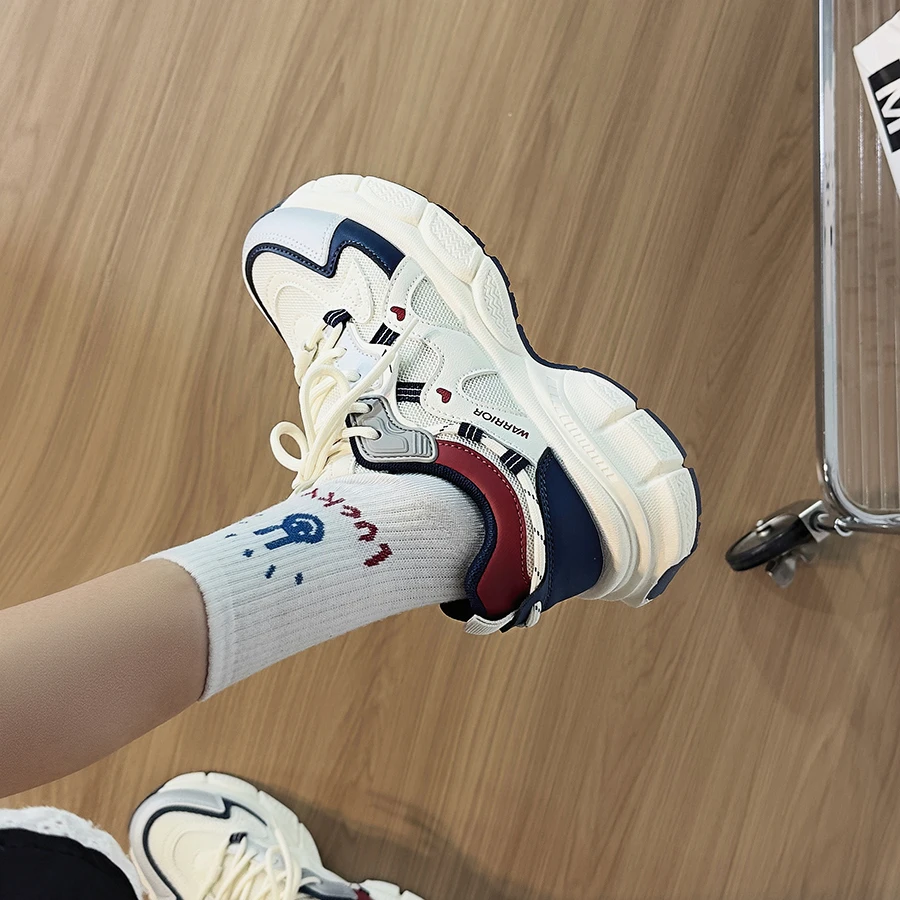 回力米深蓝厚底老爹鞋女2025新款网面透气休闲鞋时尚百搭运动鞋女