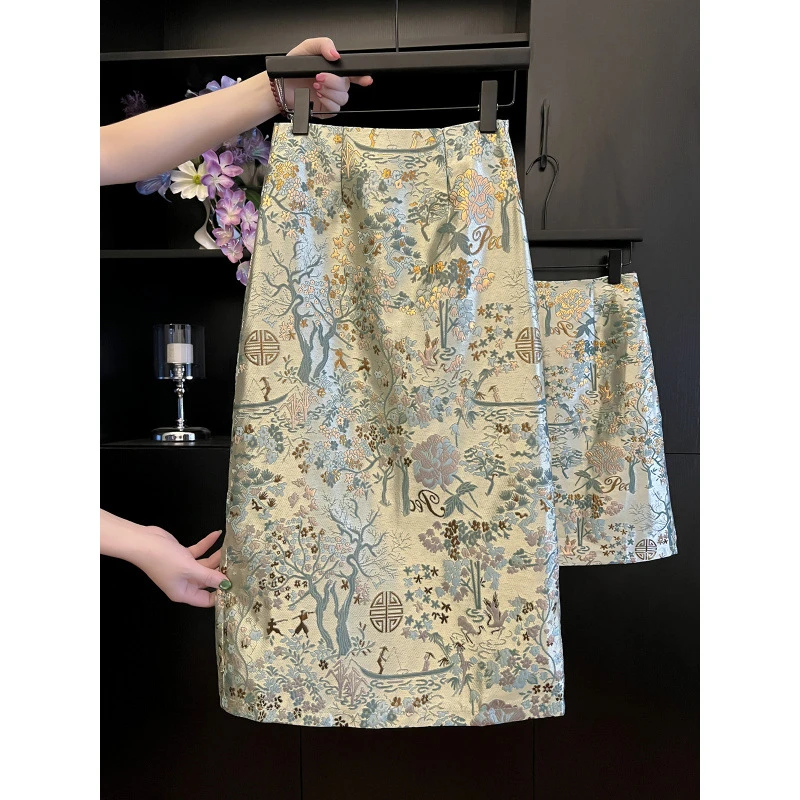 新中式提花半身裙2025年秋季中国风高腰显瘦气质包臀裙显瘦一步裙