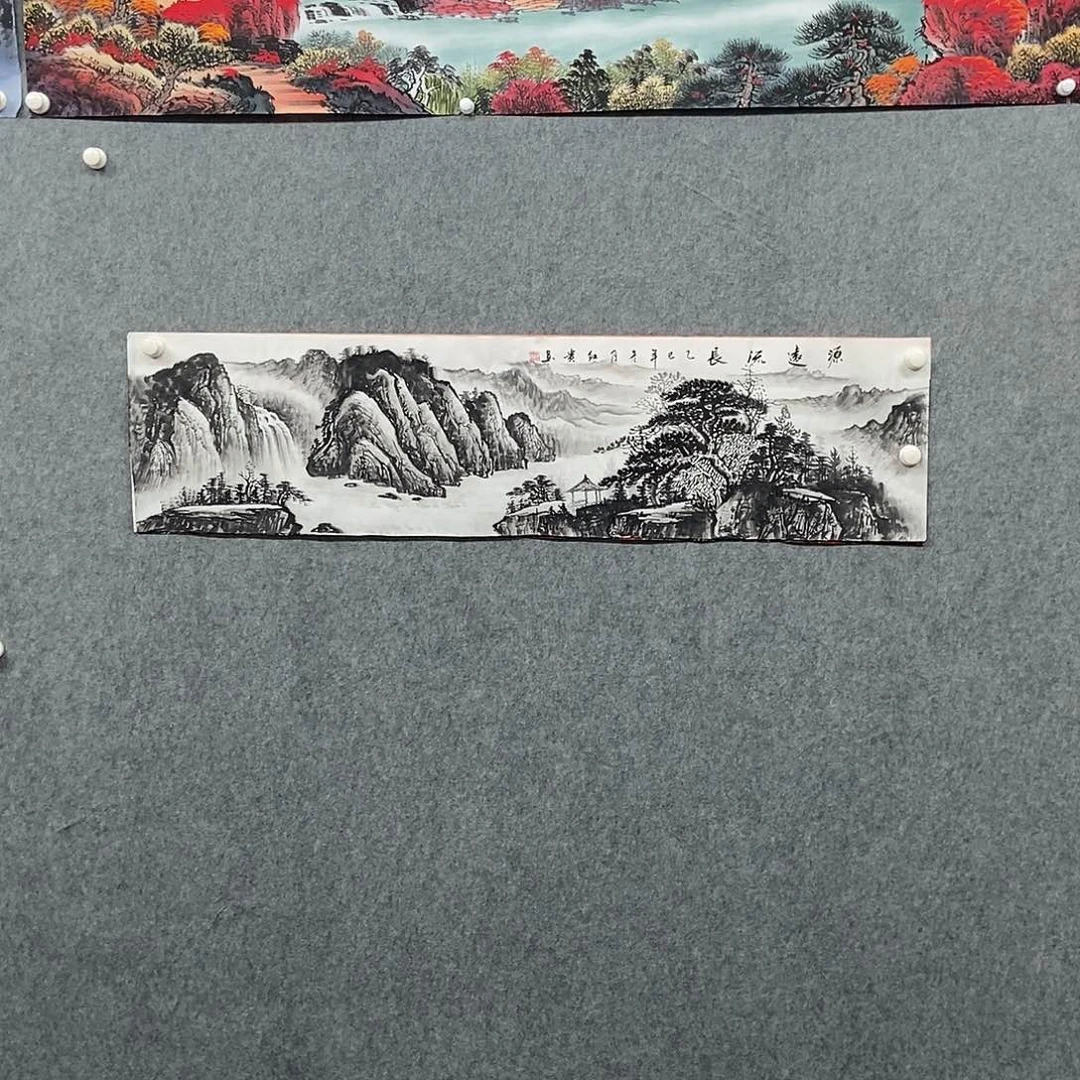 国画四尺对开水墨山水一副