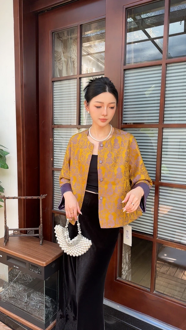 【高奢福禄】新中式女装新款时尚爆款提花气质长袖外套【25837】