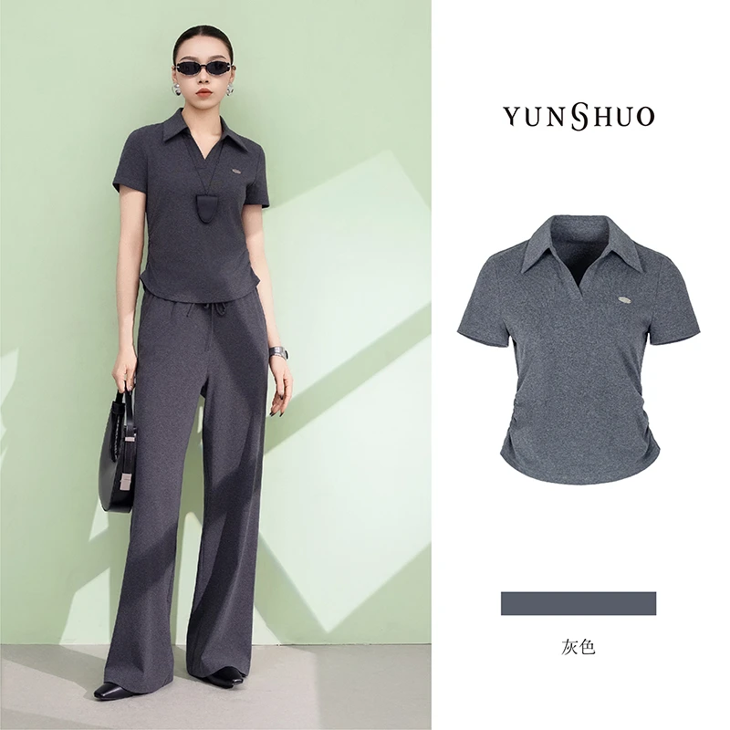 允硕夏季新品女时尚白领收腰吸汗透气百搭简约T恤短袖上衣325354