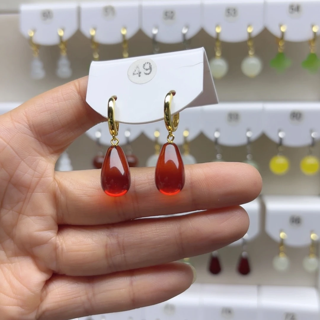 血珀银S925镶嵌耳饰