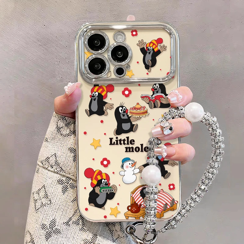 卡通鼹鼠适用苹果17华为vivo/oppo小米iPhone16电镀大视窗手机壳