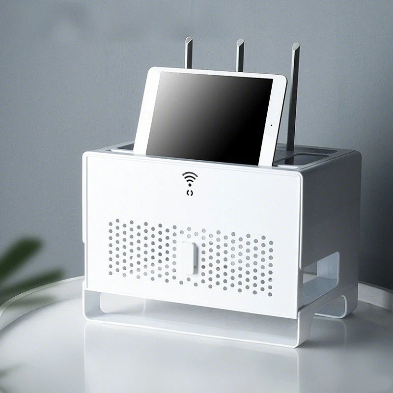 WiFi路由器收纳盒电视机镂空不挡网络电视机顶盒插线板整理置物盒