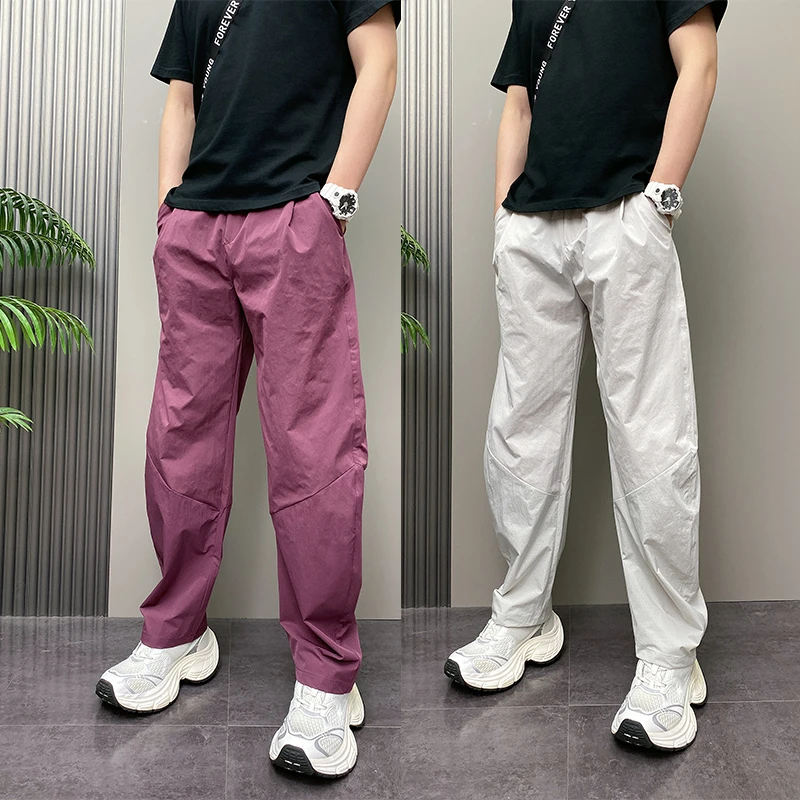 2025年夏季薄款DOEA青年男士宽松哈伦纯色百搭休闲直筒阔腿长裤子