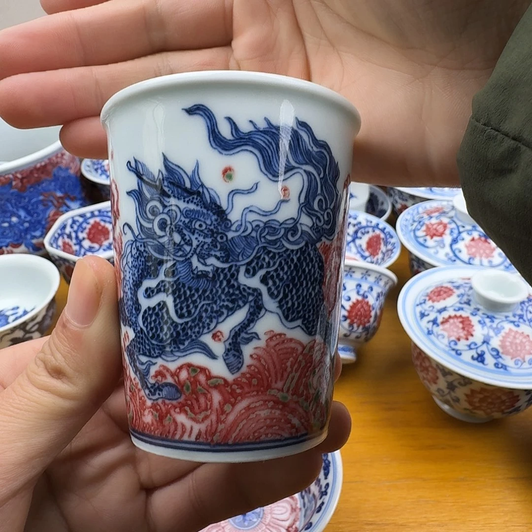 釉里红麒麟踏浪可乐杯