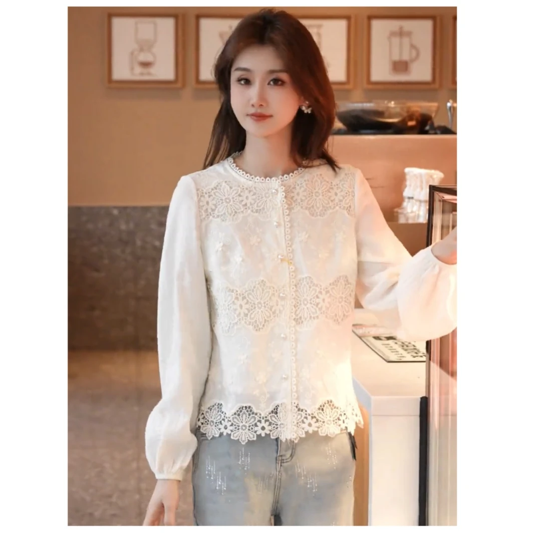 【小沫家】蕾丝衬衫女2025春秋新款长袖设计感小衫法式气质甜美上衣