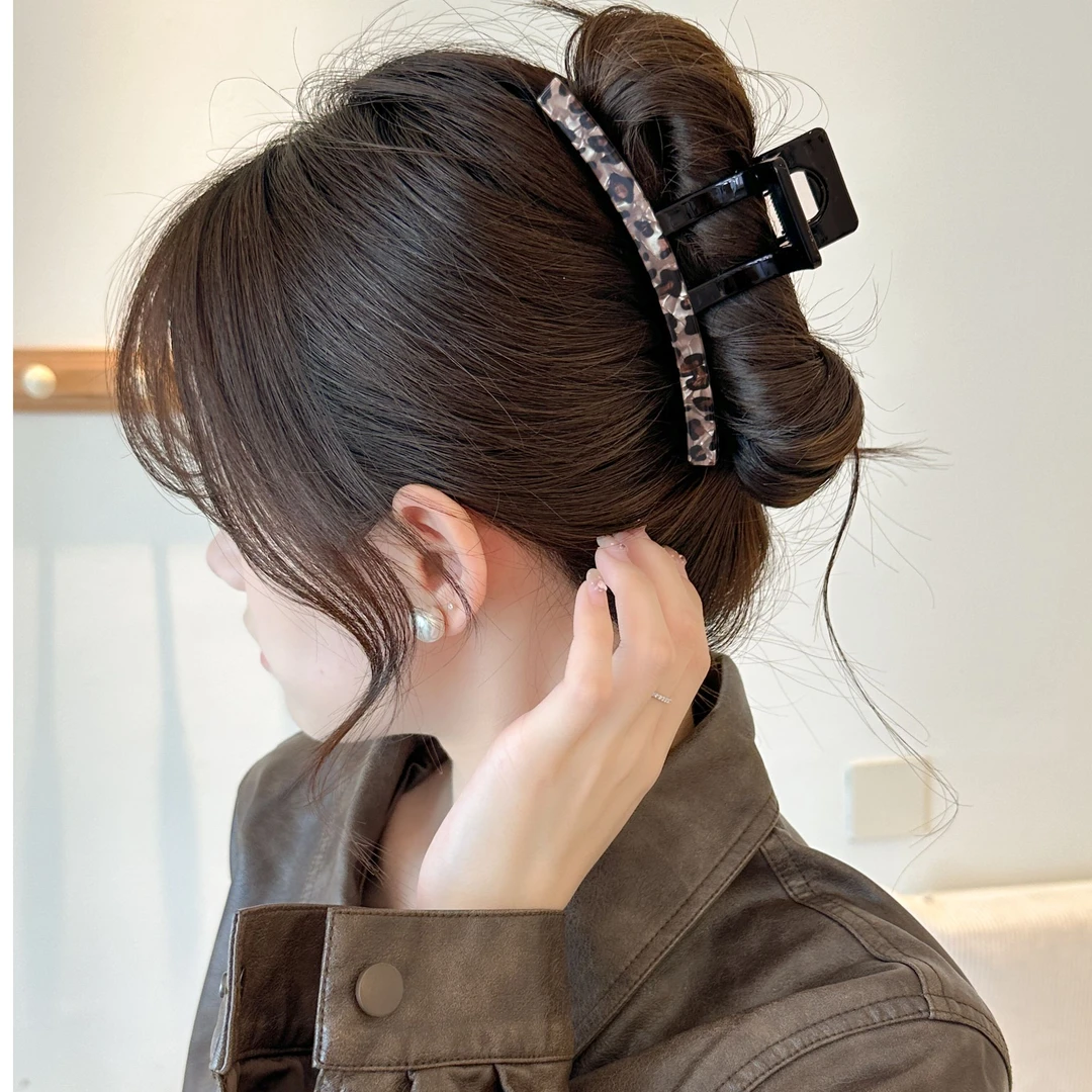 法式老钱风复古豹纹一字抓夹轻奢盘发时尚发夹