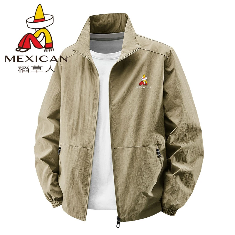 Mexican/稻草人春秋季立领夹克防风防水户外冲锋衣大码宽松男上衣