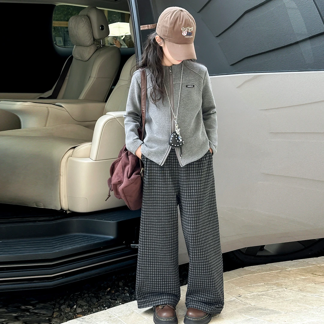 女童秋装套装2025新款洋气儿童装秋季大童女孩时髦休闲格子两件套