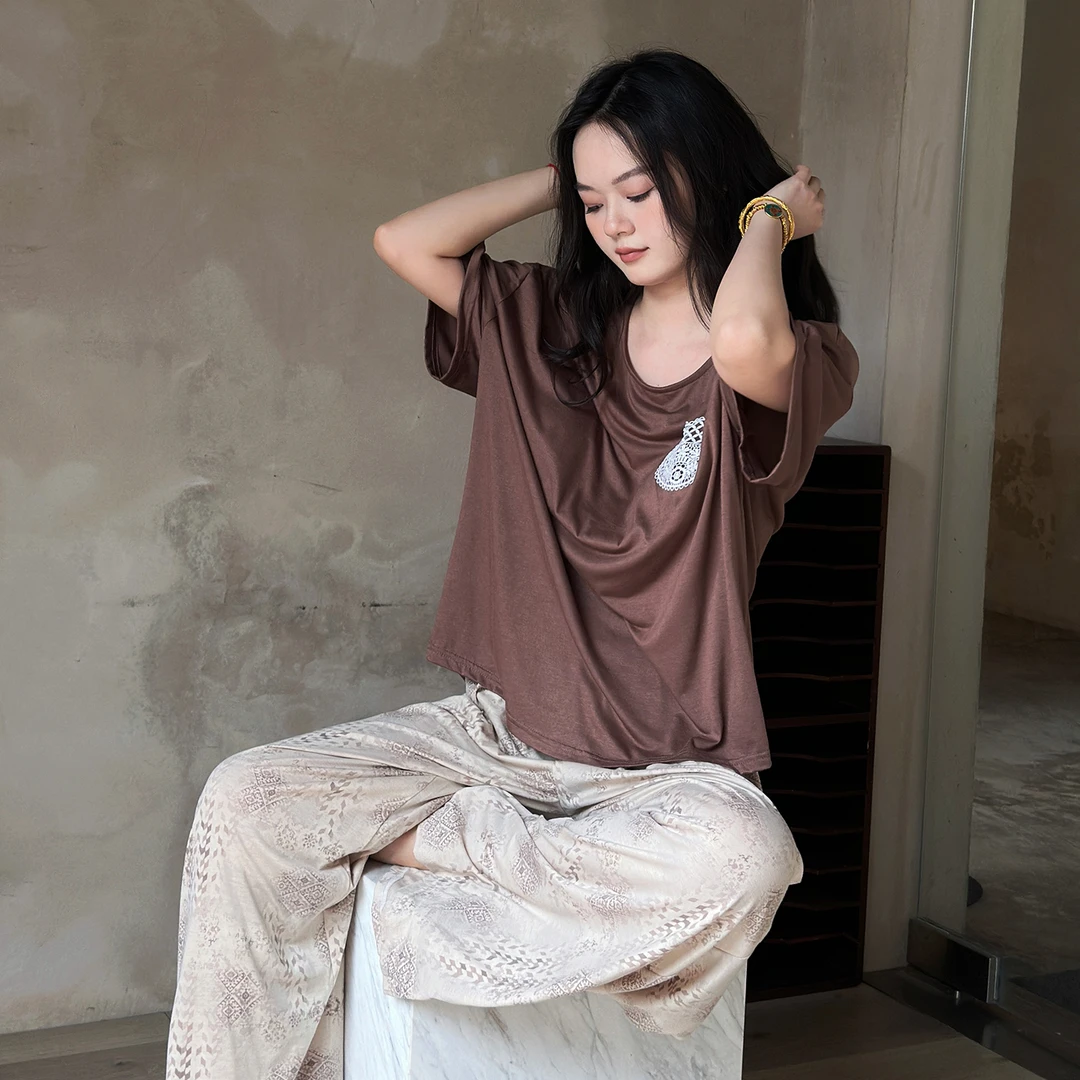 睡衣女款春夏季2025年新款带胸垫短袖长裤薄款莫代尔可外穿家居服