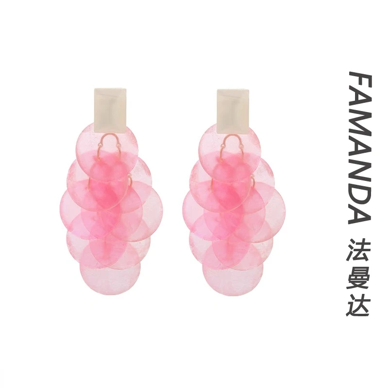 铜合金贝壳耳饰 【粉色依恋】贝壳长款精致高品质度假风耳环